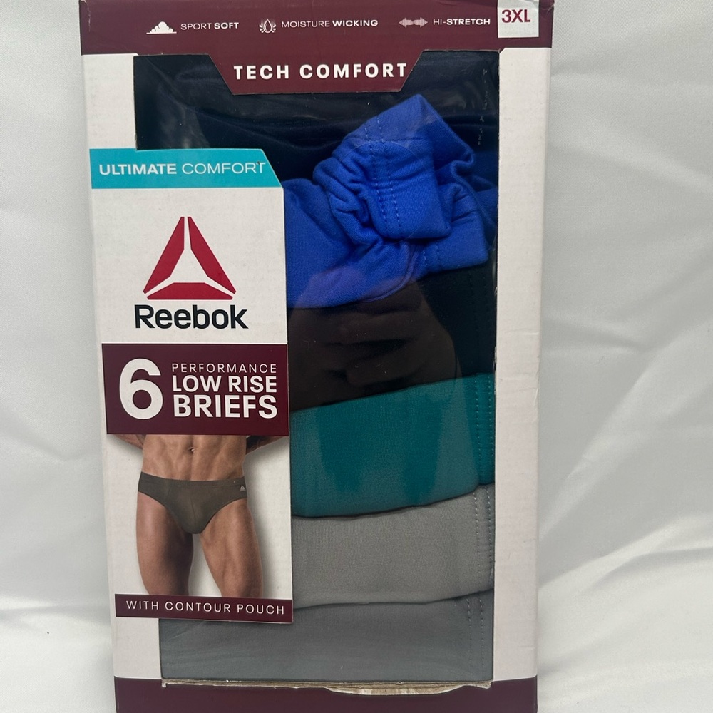 Reebok Tech Comfort Mens Low Rise Briefs Underwear 6-Pack 3XL Big & Tall NEW